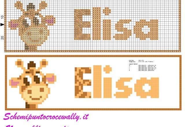 elisa nome con giraffa schema punto croce