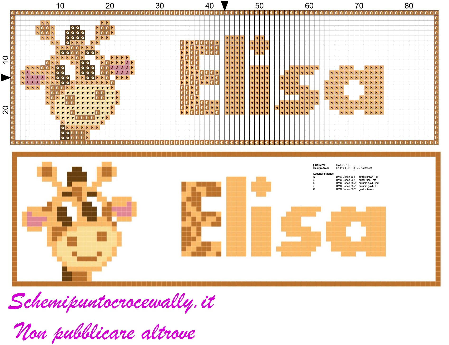 elisa nome con giraffa schema punto croce