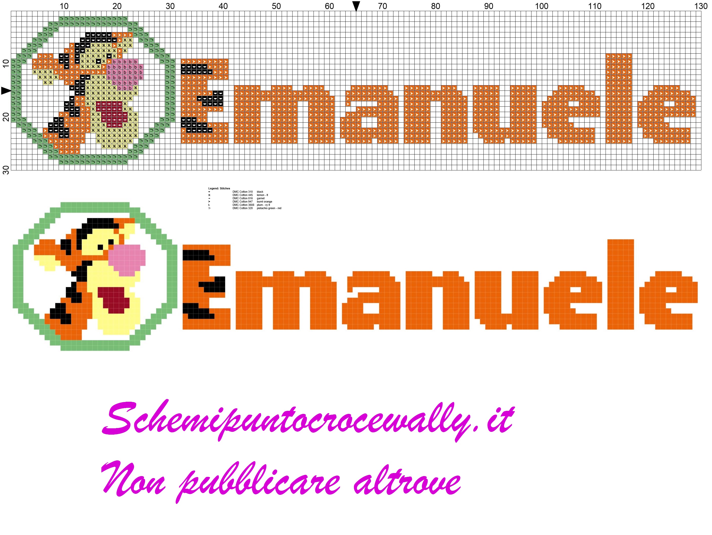 emanuele nome con tigro amico di winnie the pooh schema punto croce