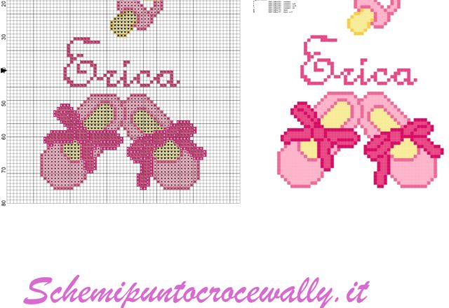 erica è nata con ciuccio e scarpette schema punto croce