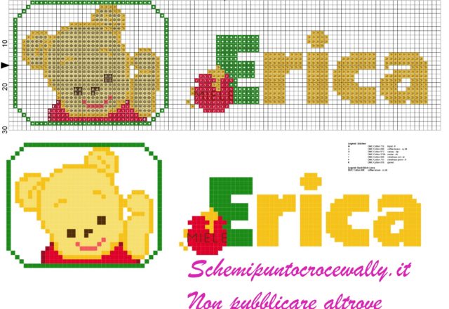 erica nome con baby winnie the pooh schema punto croce