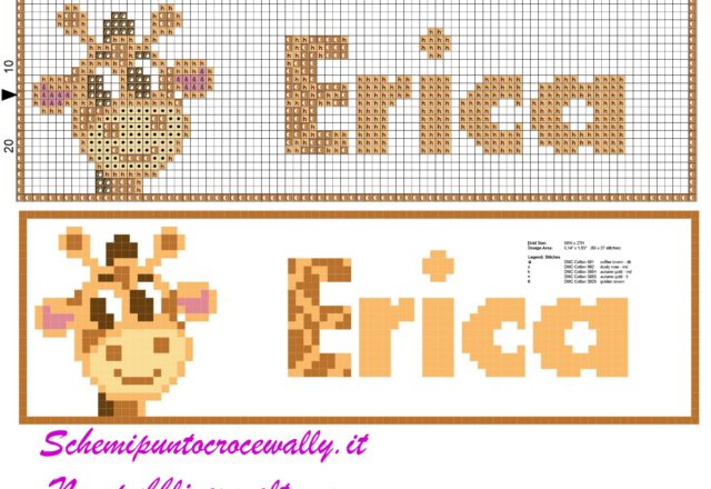 erica nome con giraffa schema punto croce