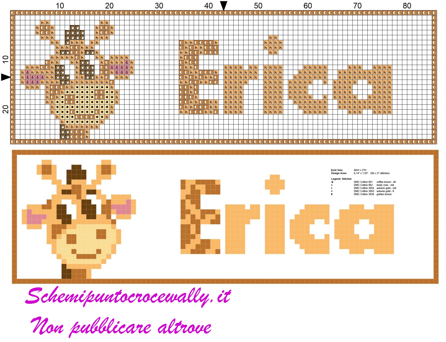 erica nome con giraffa schema punto croce