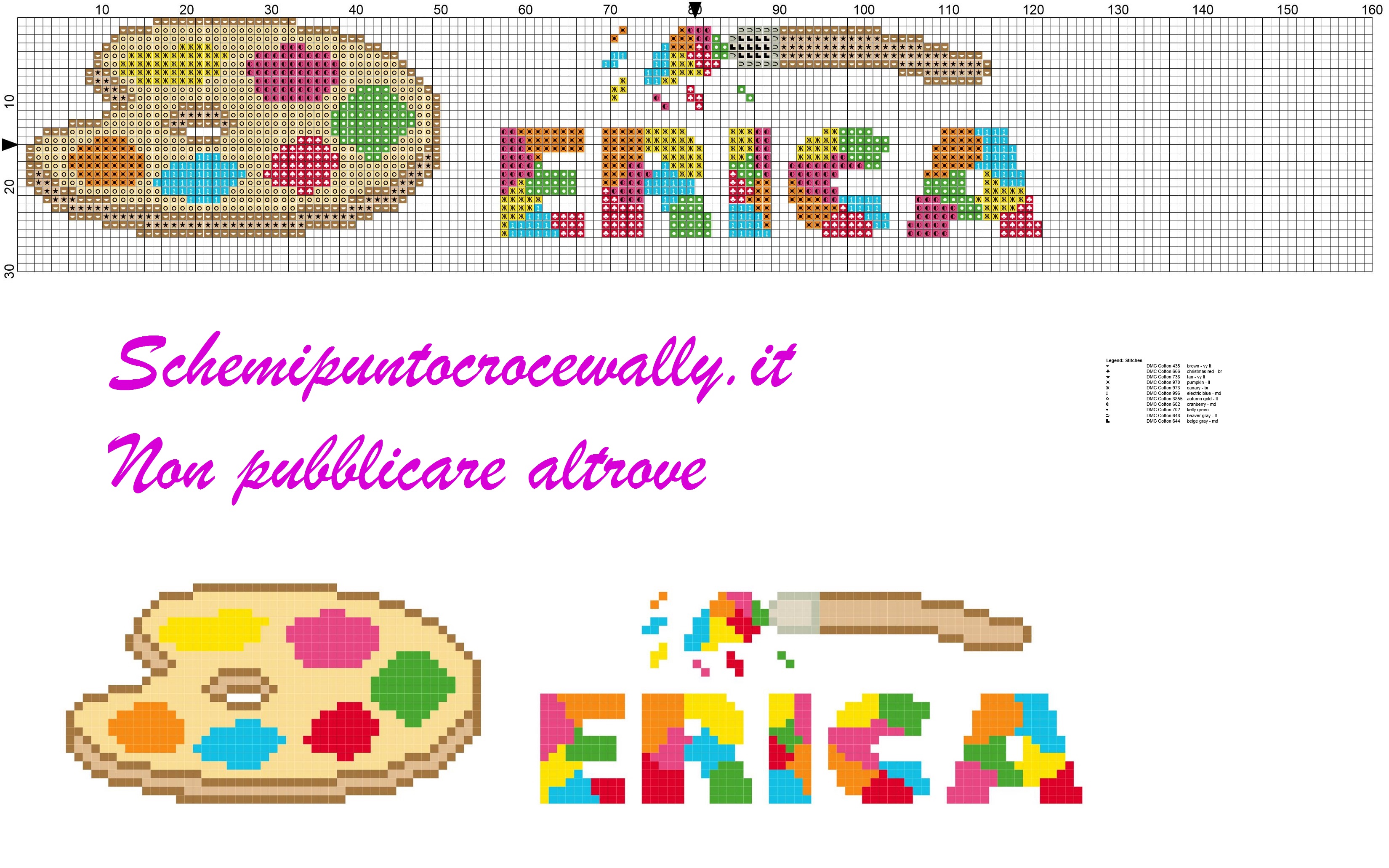 erica nome con tavolozza e colori schema punto croce