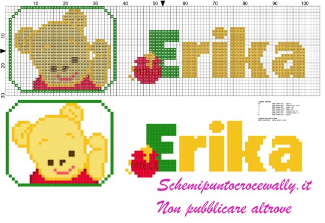 erika nome con baby winnie the pooh schema punto croce