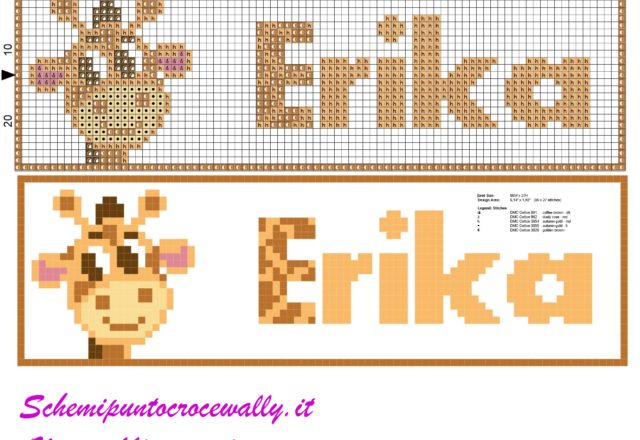 erika nome con giraffa schema punto croce