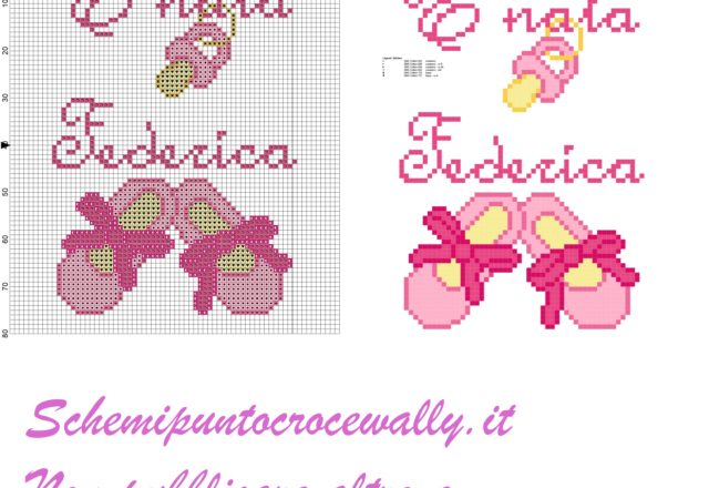 federica è nata con ciuccio e scarpette schema punto croce