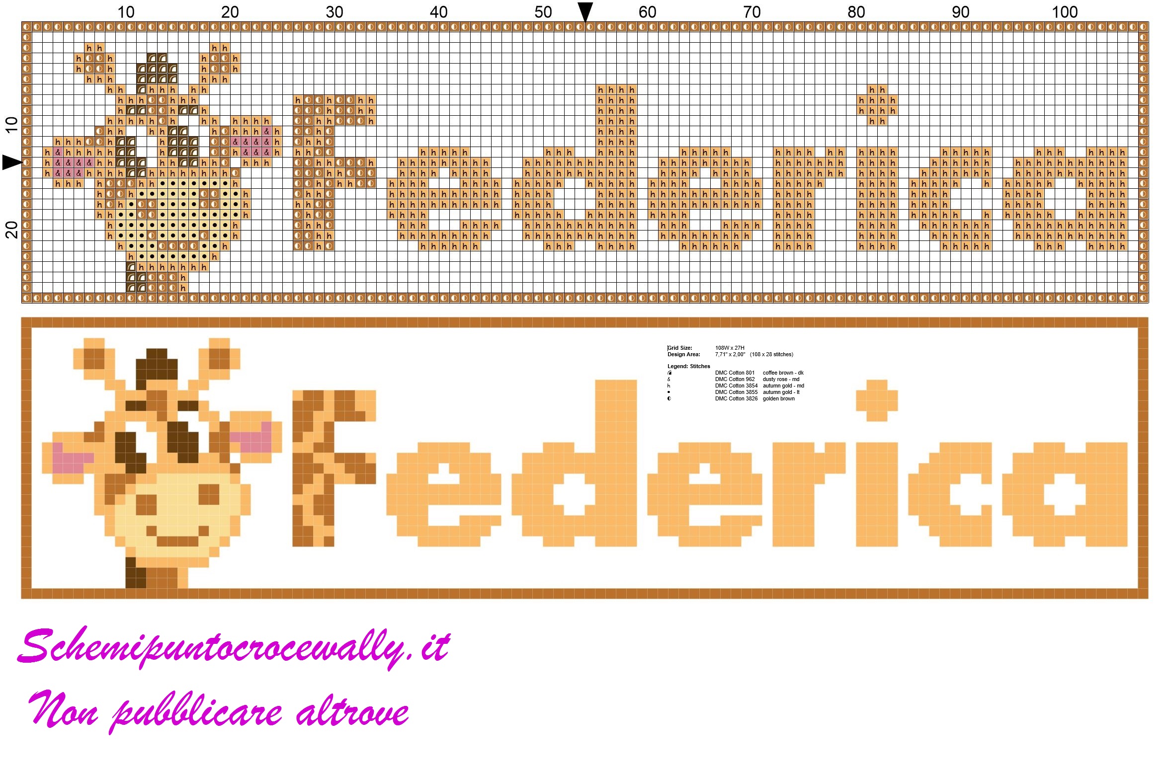 federica nome con giraffa schema punto croce