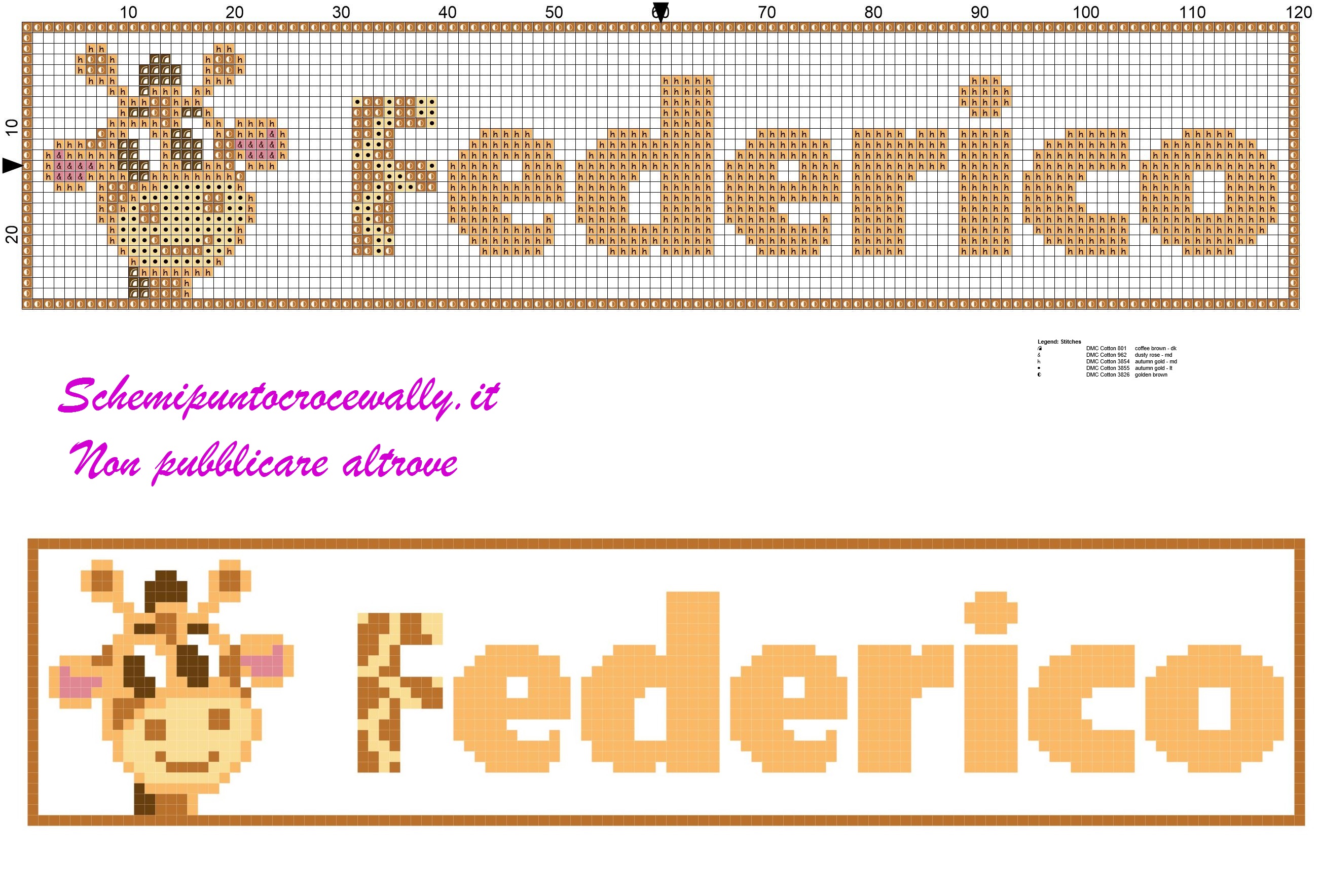 federico nome con giraffa schema punto croce