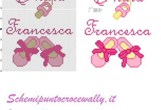 francesca è nata con ciuccio e scarpette schema punto croce