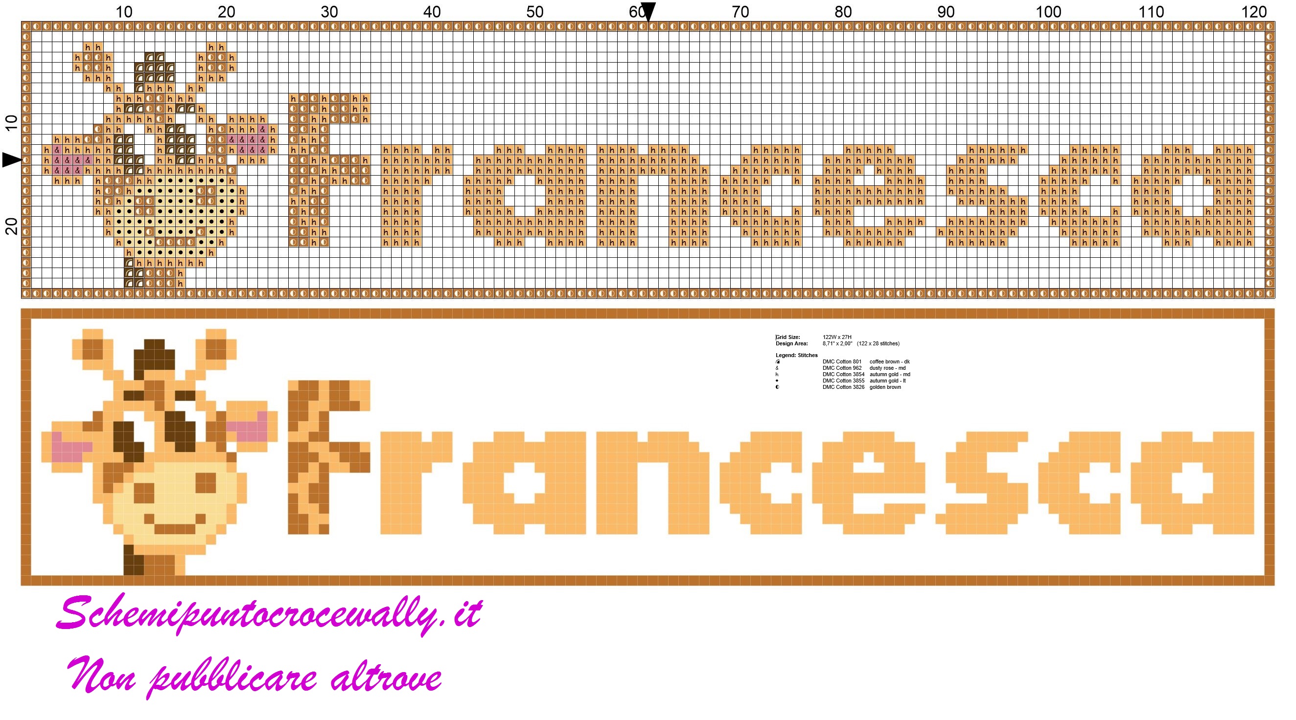 francesca nome con giraffa schema punto croce