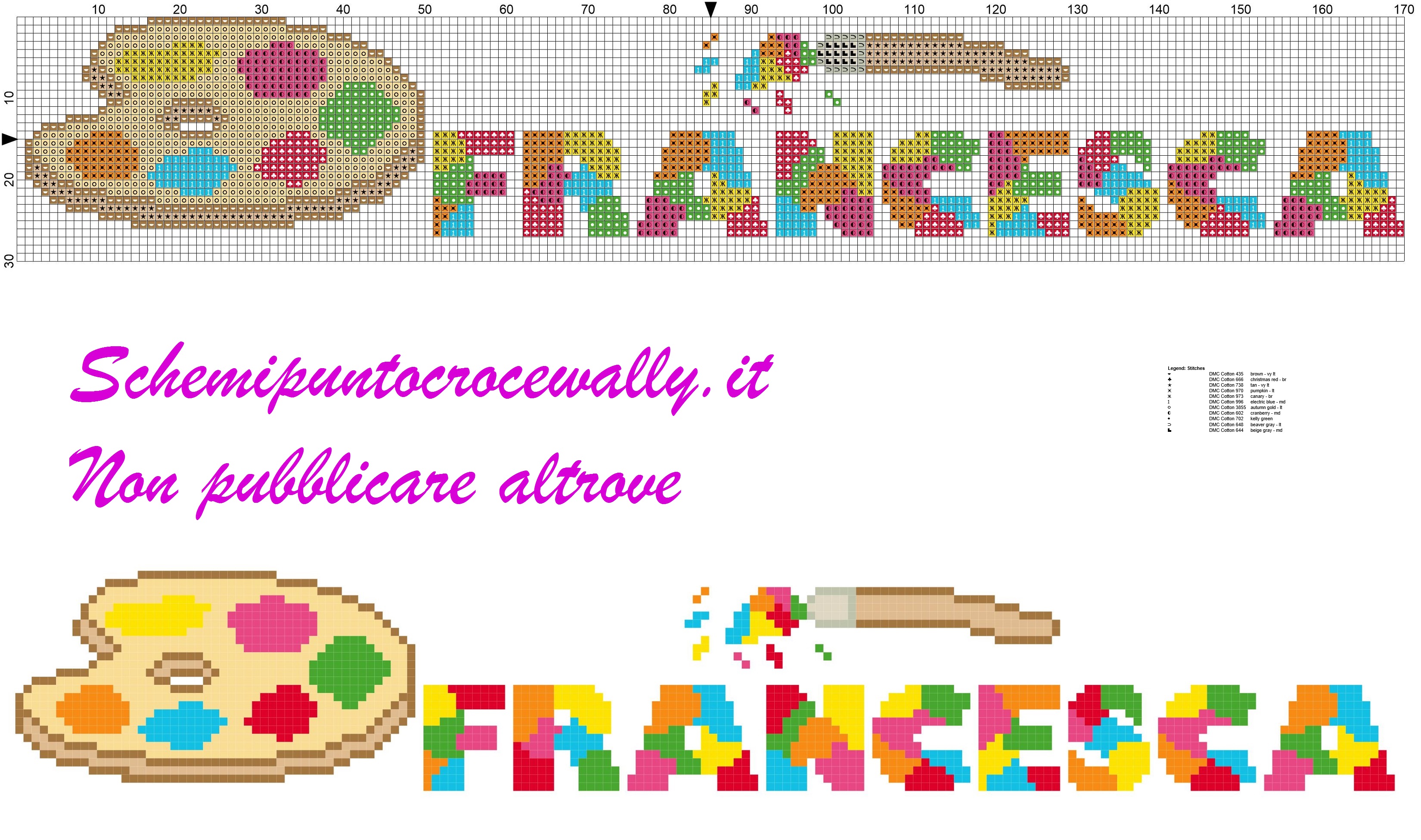 francesca nome con tavolozza e colori schema punto croce