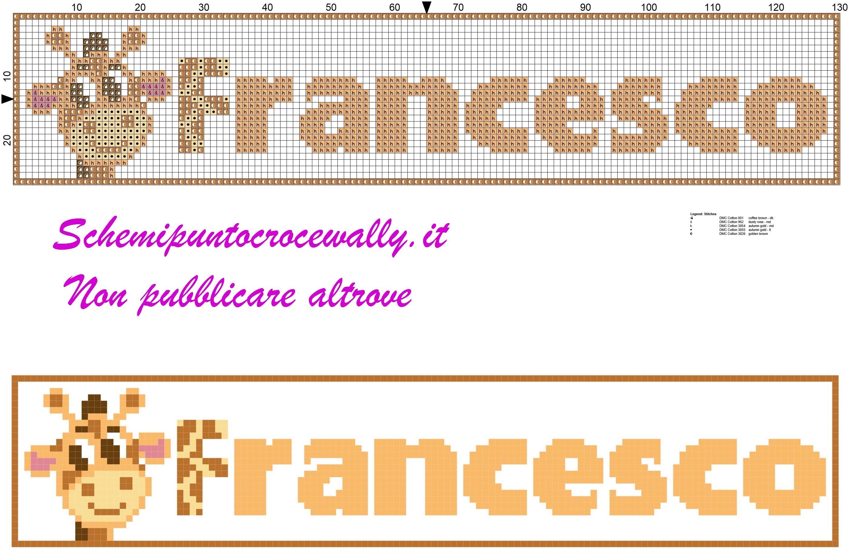 francesco nome con giraffa schema punto croce