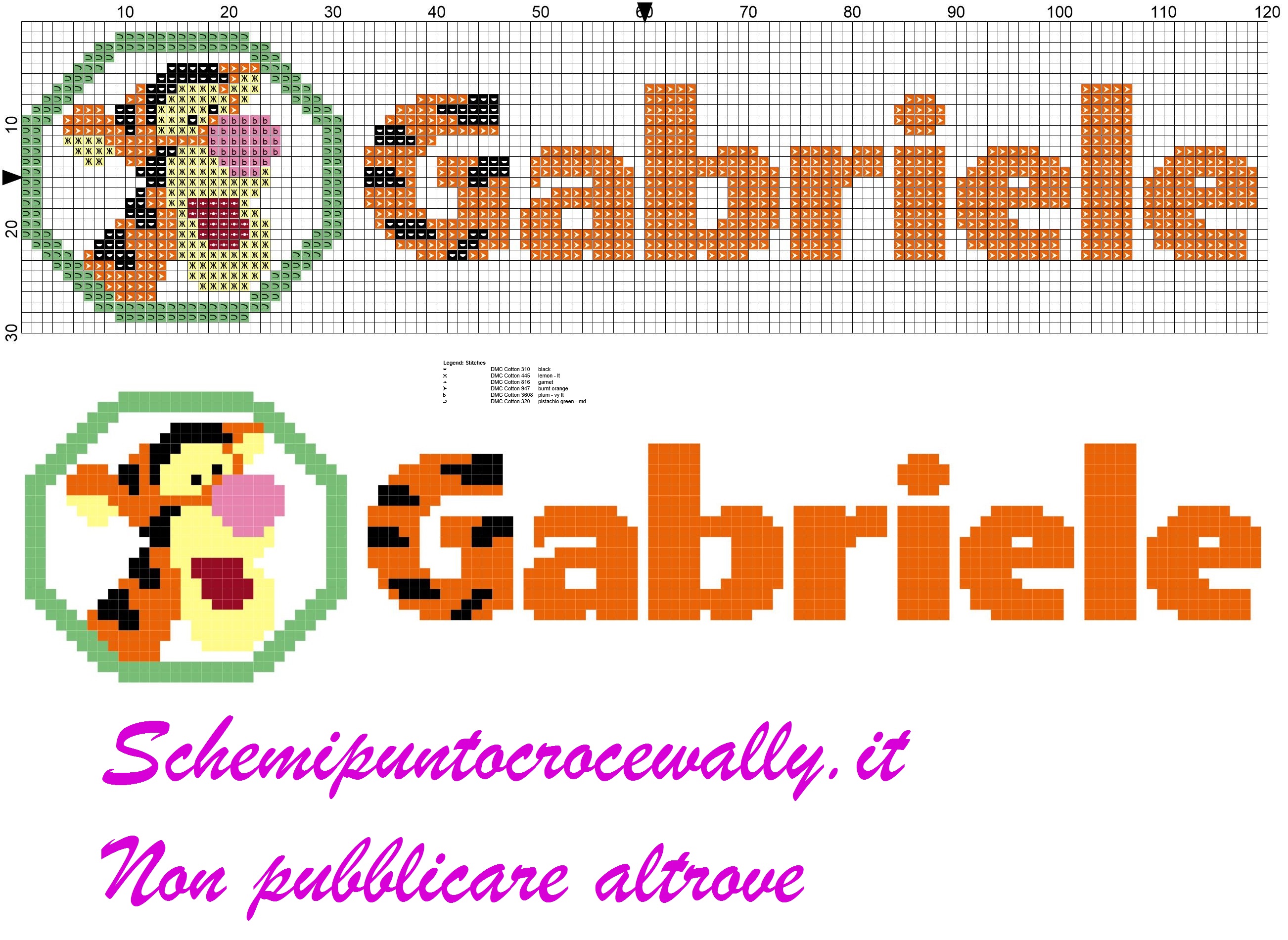 gabriele nome con tigro amico di winnie the pooh schema punto croce