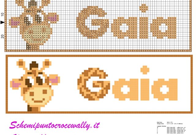 gaia con giraffa schema punto croce