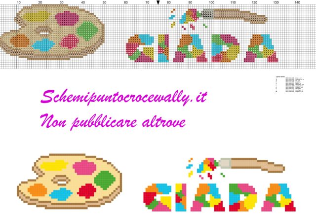 giada nome con tavolozza e colori schema punto croce