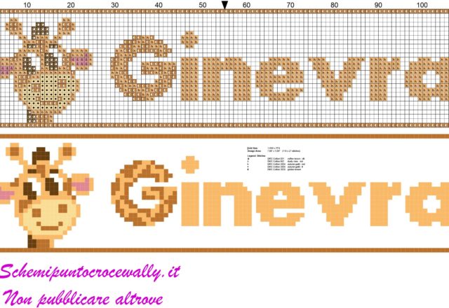 ginevra nome con giraffa schema punto croce