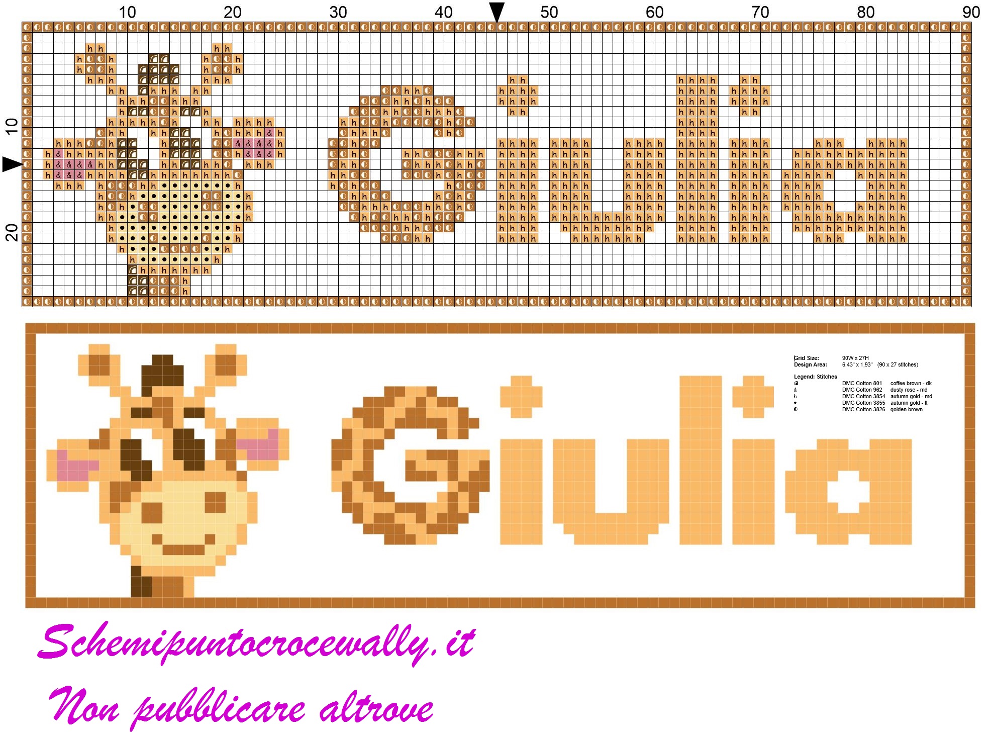 giulia nome con giraffa schema punto croce