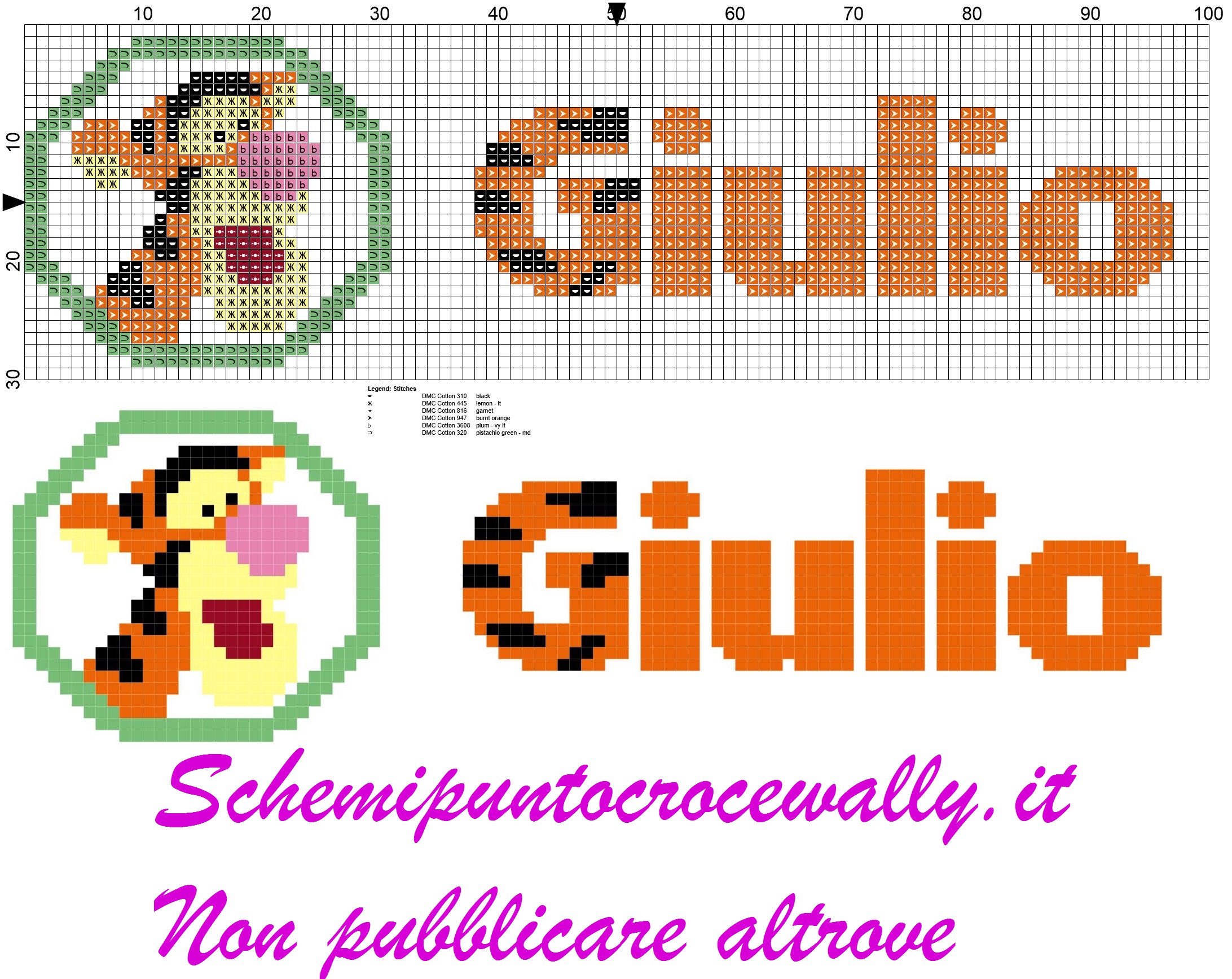 giulio nome con tigro amico di winnie the pooh schema punto croce