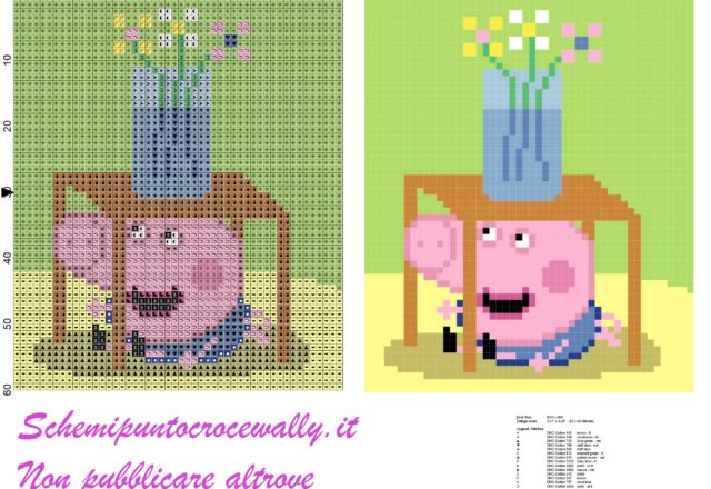 gorge fratello di peppa pig sotto il tavolino schema punto croce