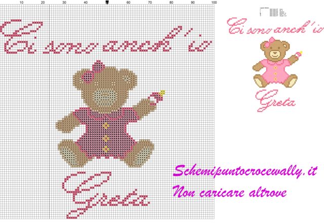 greta ci sono anch’ io schema punto croce orsetta orsetta con vestitino