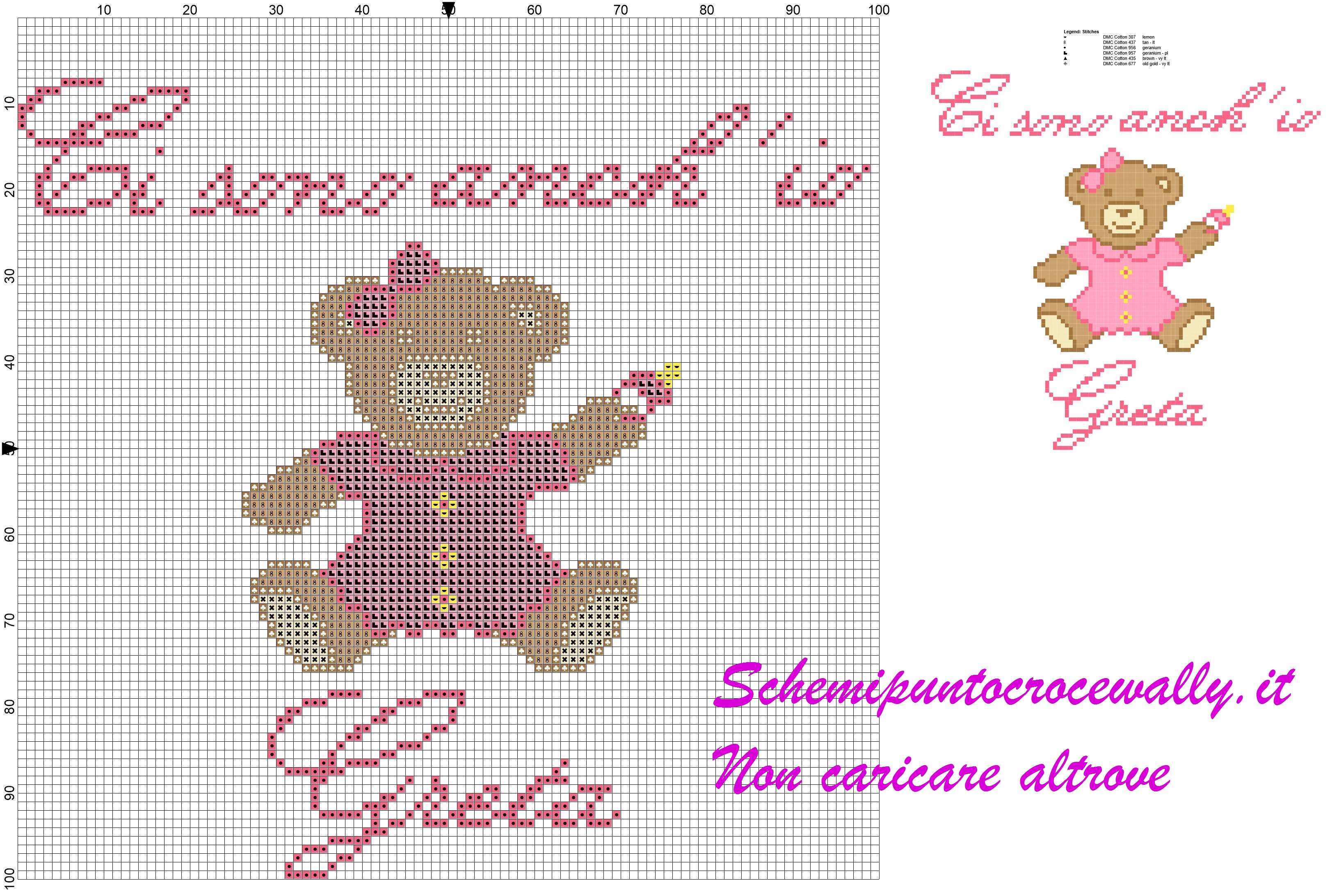 greta ci sono anch’ io schema punto croce orsetta orsetta con vestitino