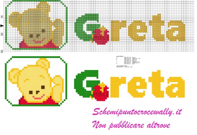 greta nome con baby winnie the pooh schema punto croce