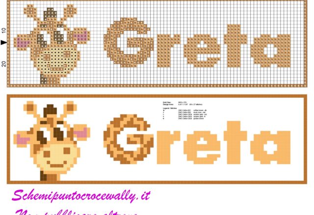 greta nome con giraffa schema punto croce