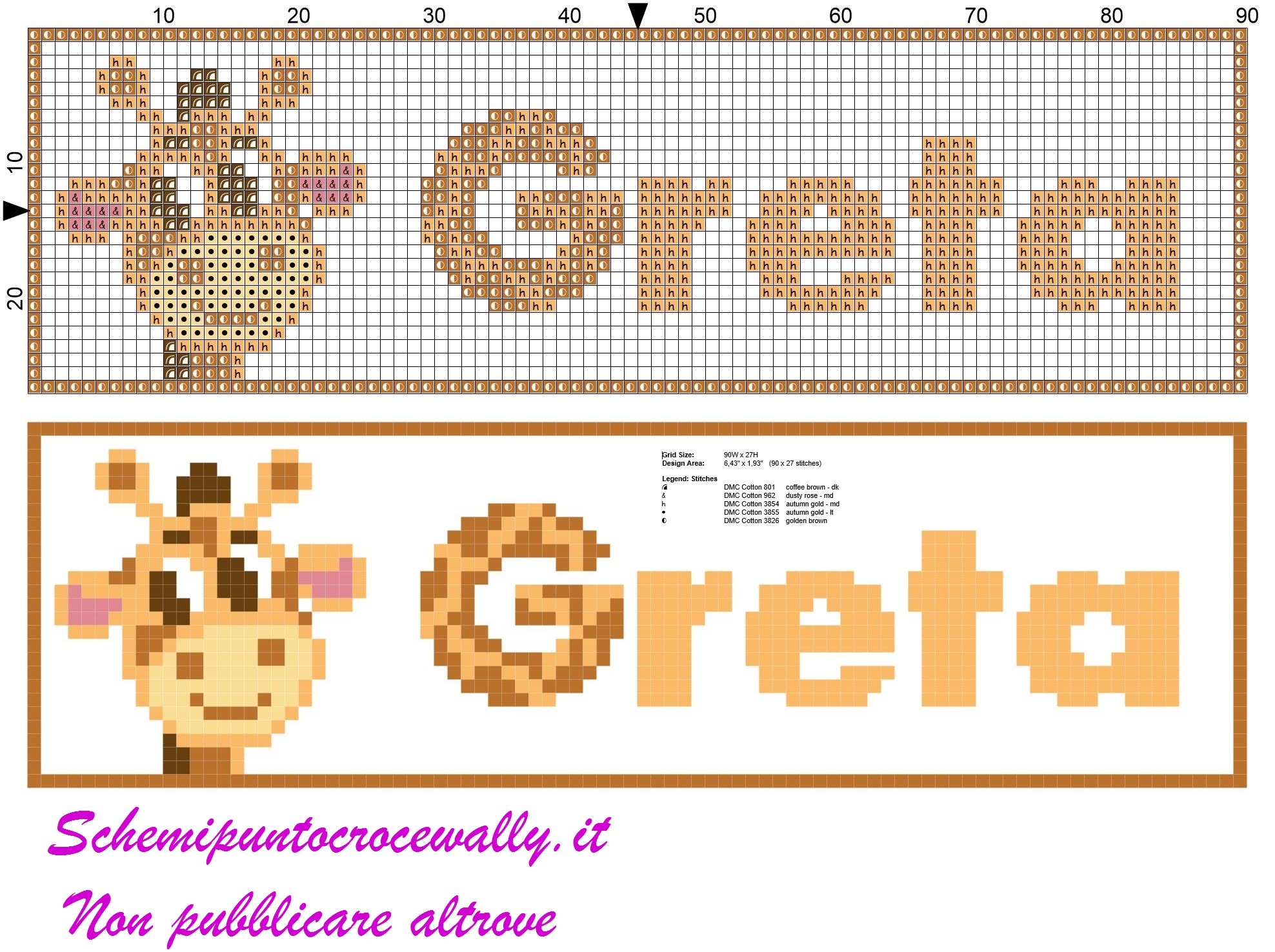 greta nome con giraffa schema punto croce