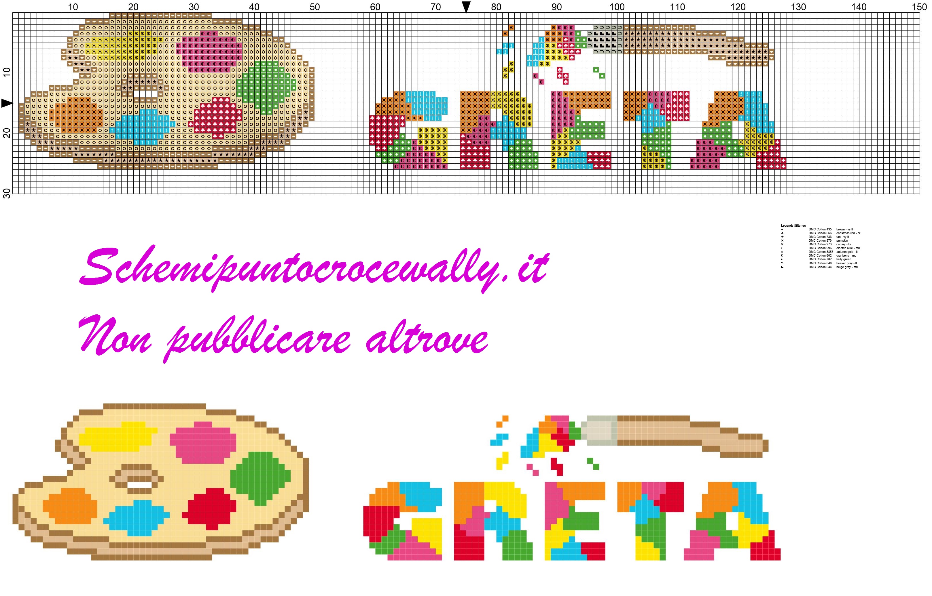 greta nome con tavolozza e colori schema punto croce