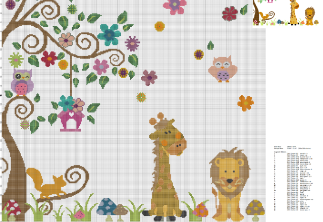 gufi colorati con animali della foresta schema a punto croce-01