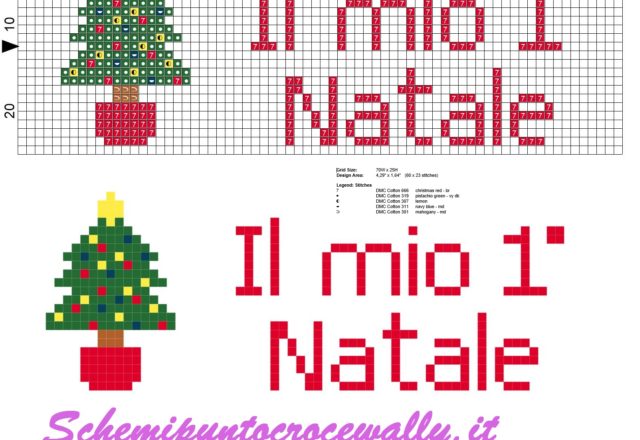 il mio primo Natale con alberello schema punto croce bavaglino