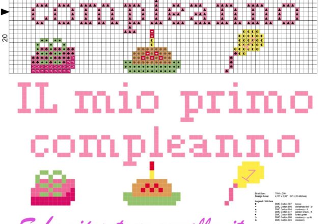 il mio primo compleanno rosa schema punto croce gratis