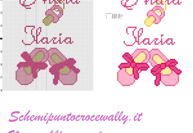 ilaria è nata con ciuccio e scarpette schema punto croce