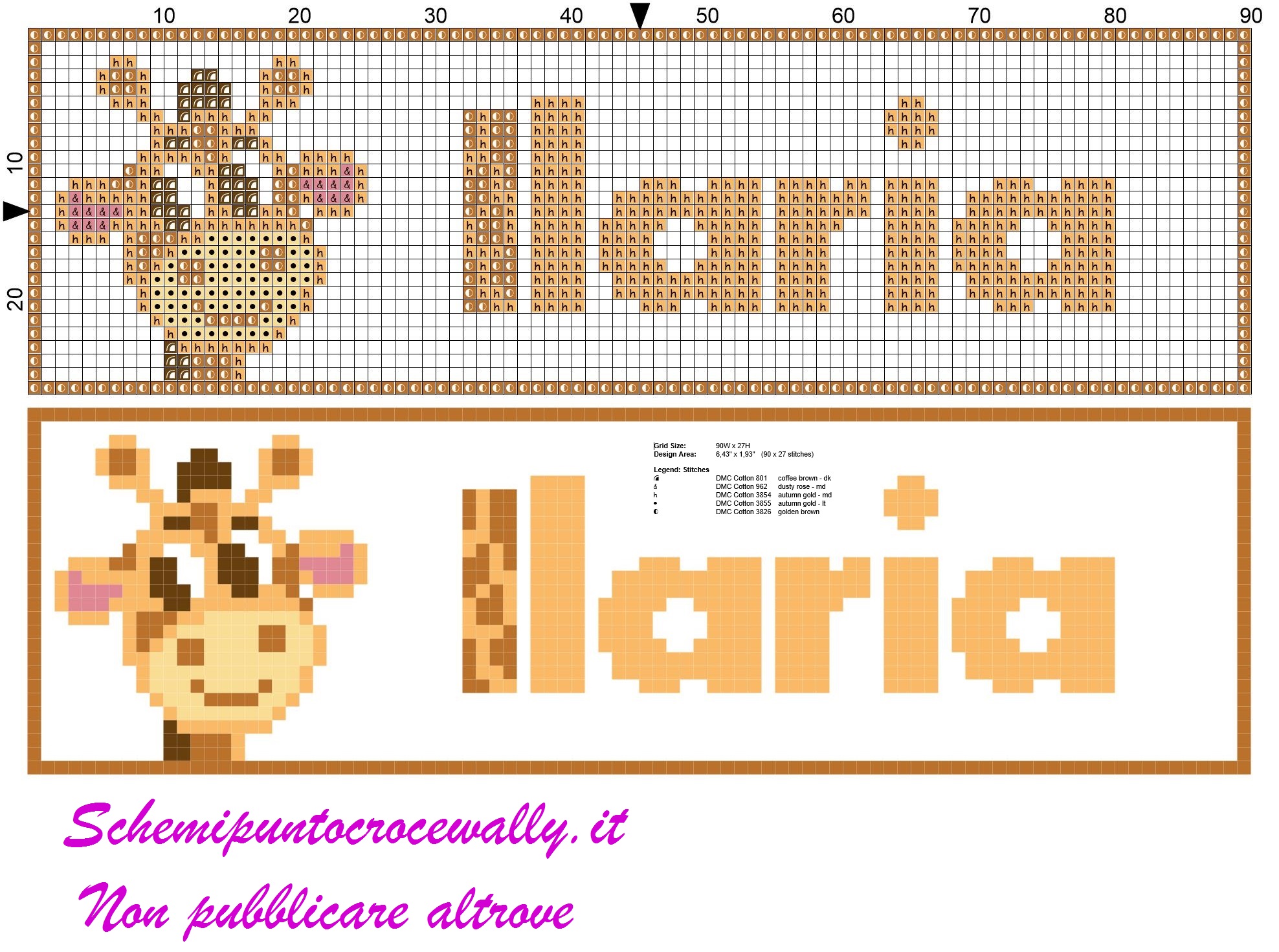 ilaria nome con giraffa schema punto croce