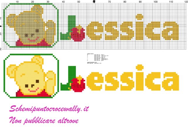 jessica nome con baby winnie the pooh schema punto croce