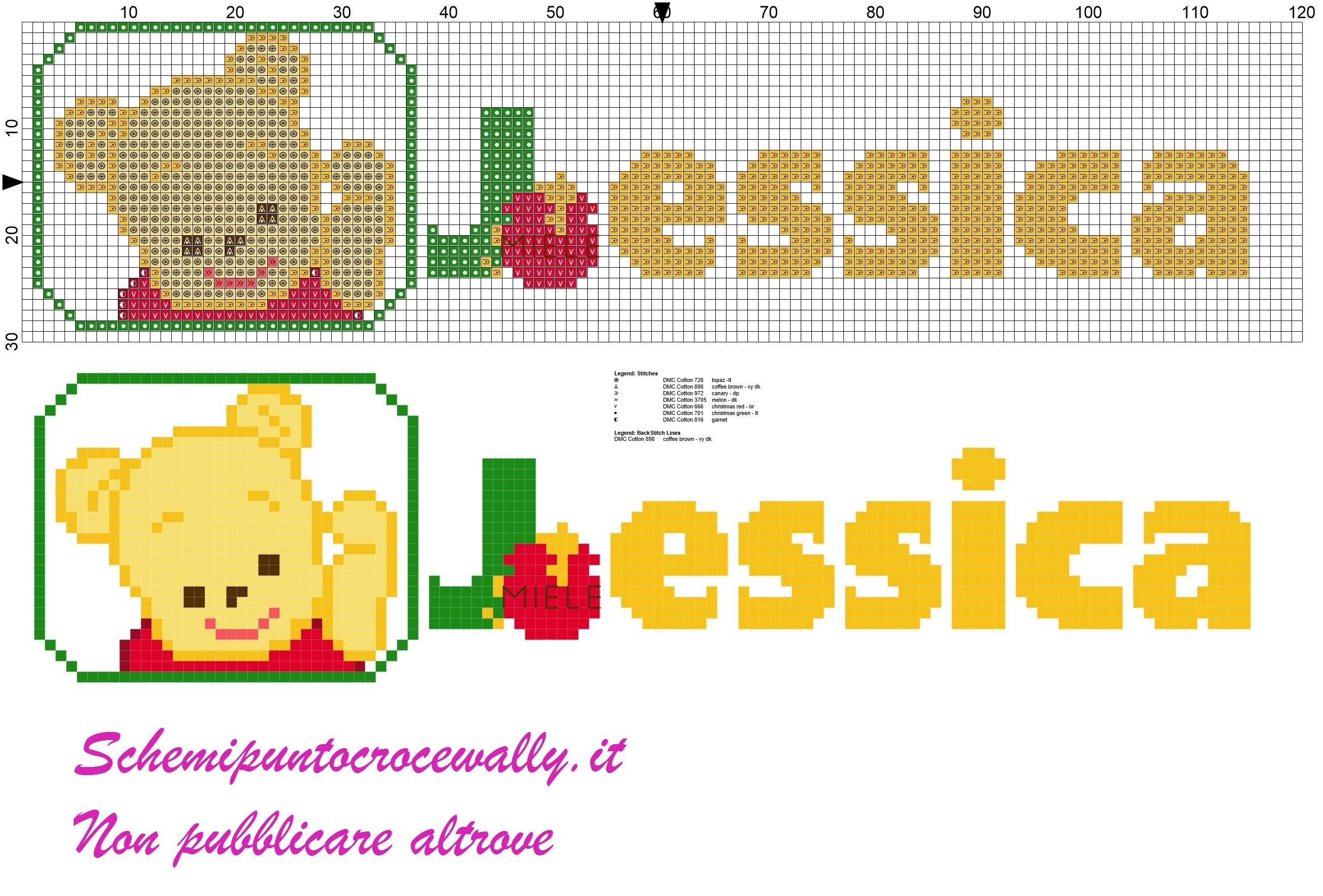 jessica nome con baby winnie the pooh schema punto croce