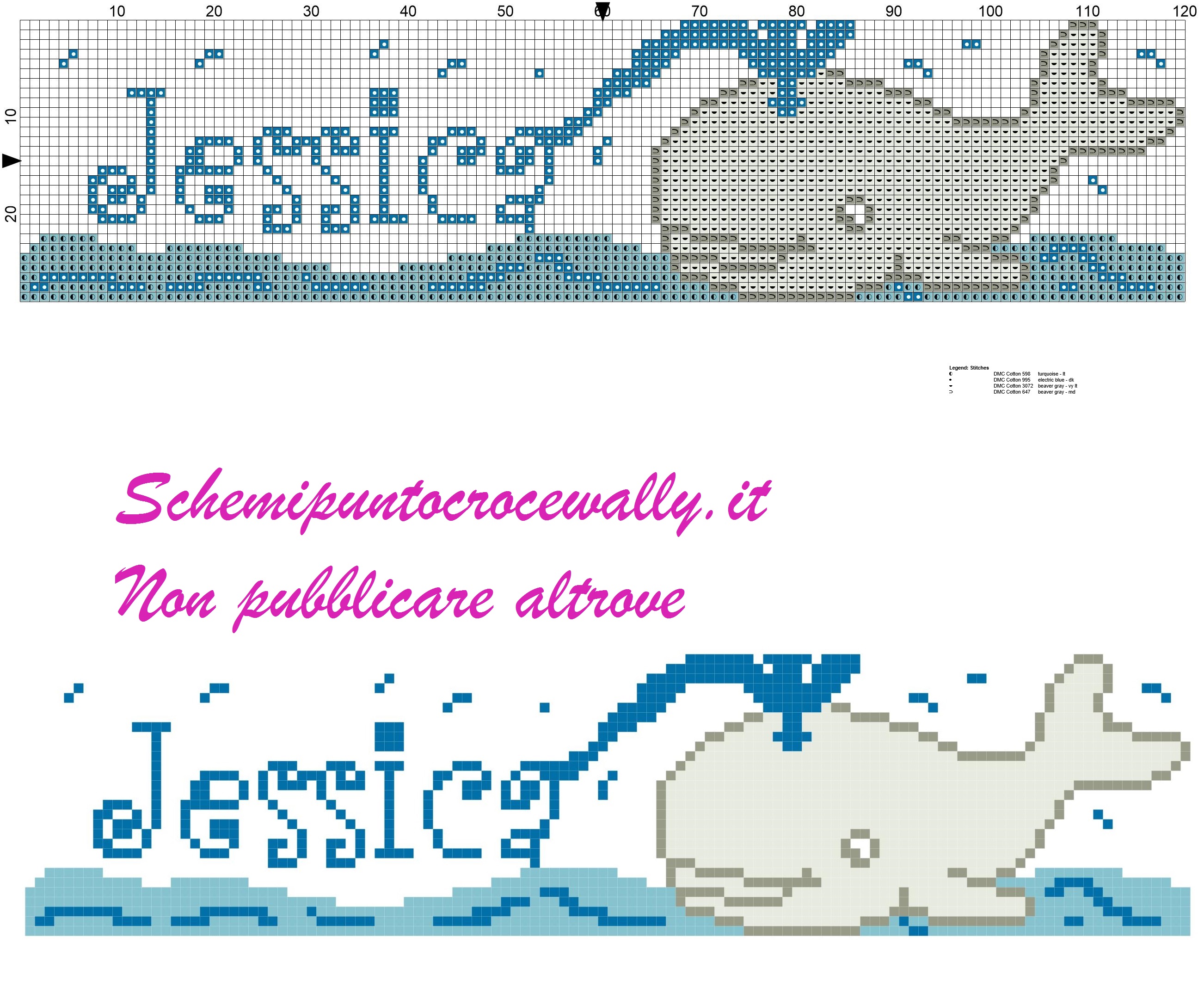 jessica nome con balena schema punto croce