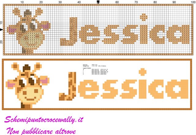 jessica nome con giraffa schema punto croce