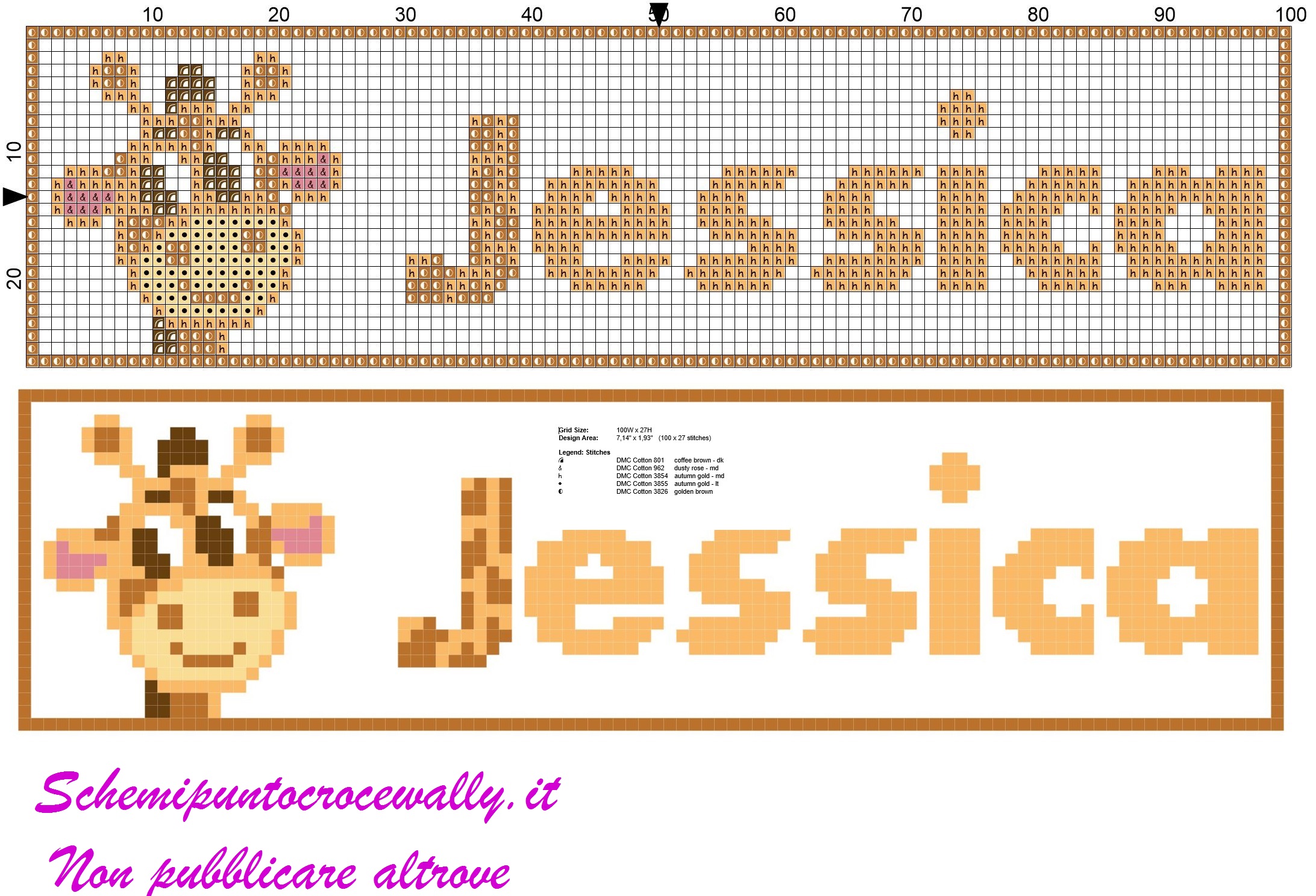 jessica nome con giraffa schema punto croce