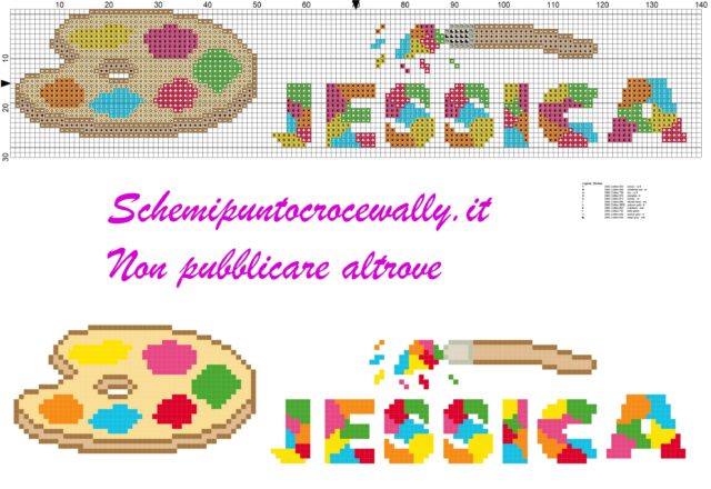 jessica nome con tavolozza e colori schema punto croce