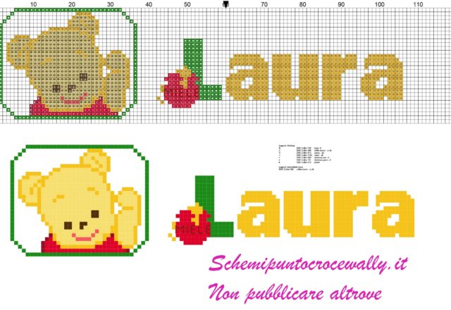 laura nome con baby winnie the pooh schema punto croce