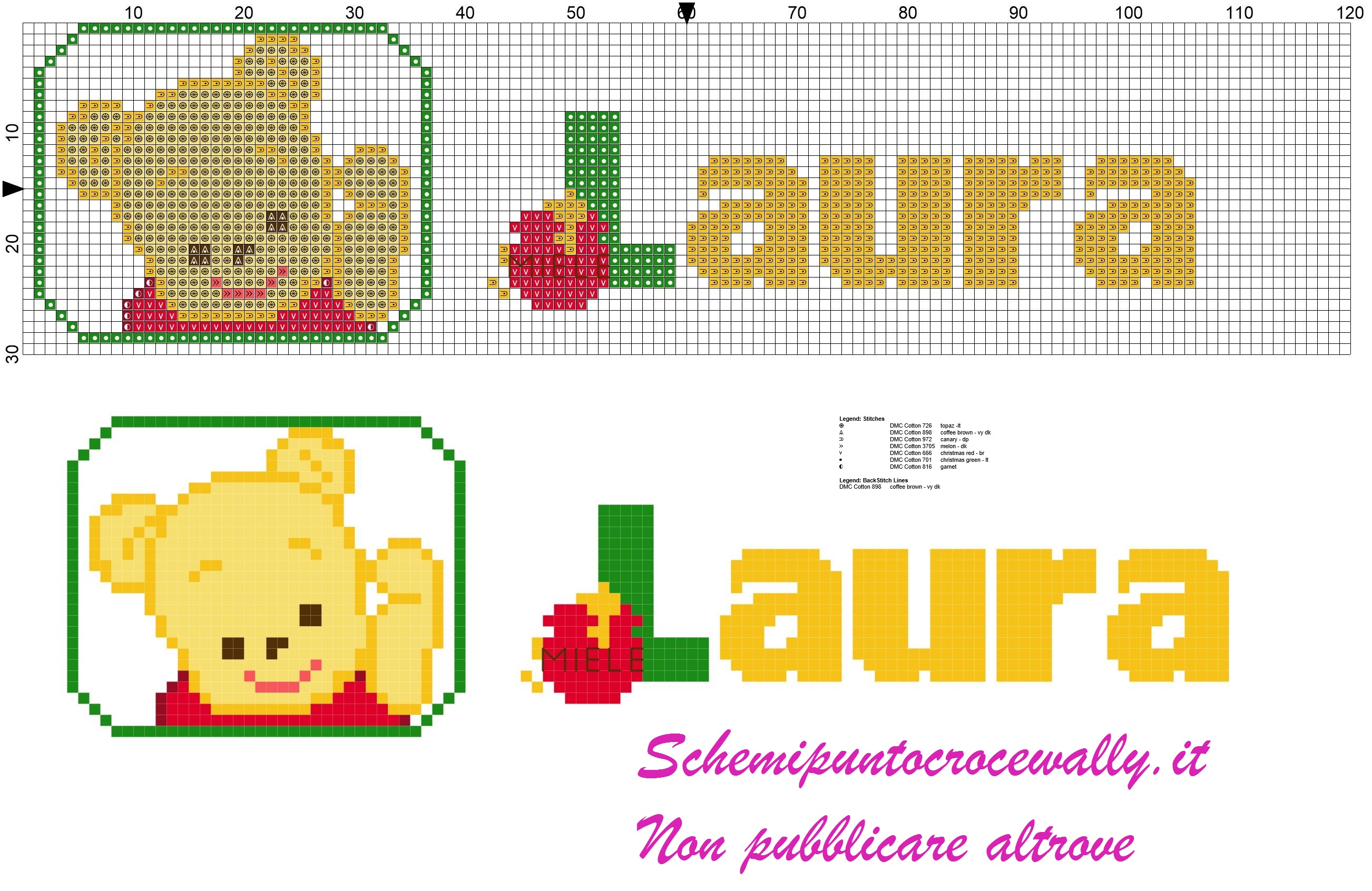 laura nome con baby winnie the pooh schema punto croce