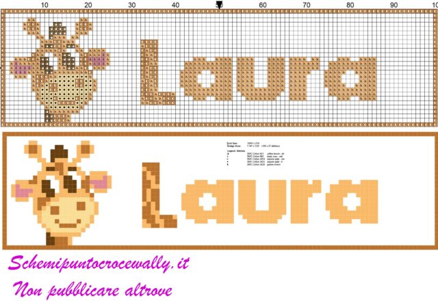 laura nome con giraffa schema punto croce