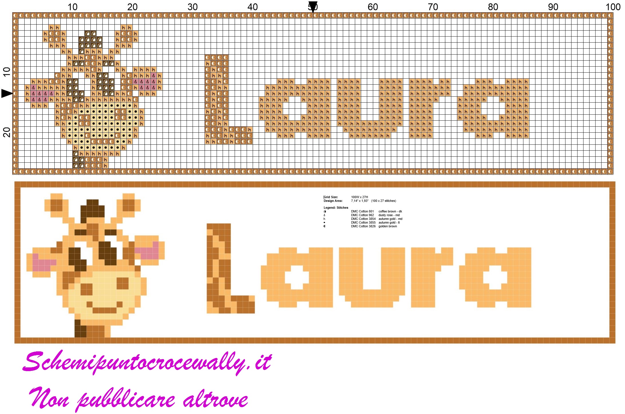 laura nome con giraffa schema punto croce