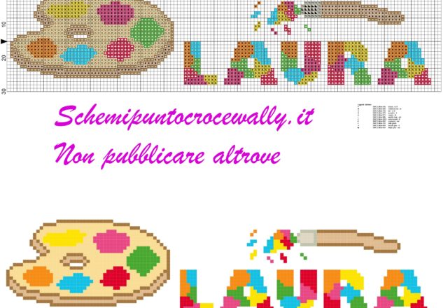 laura nome con tavolozza e colori schema punto croce