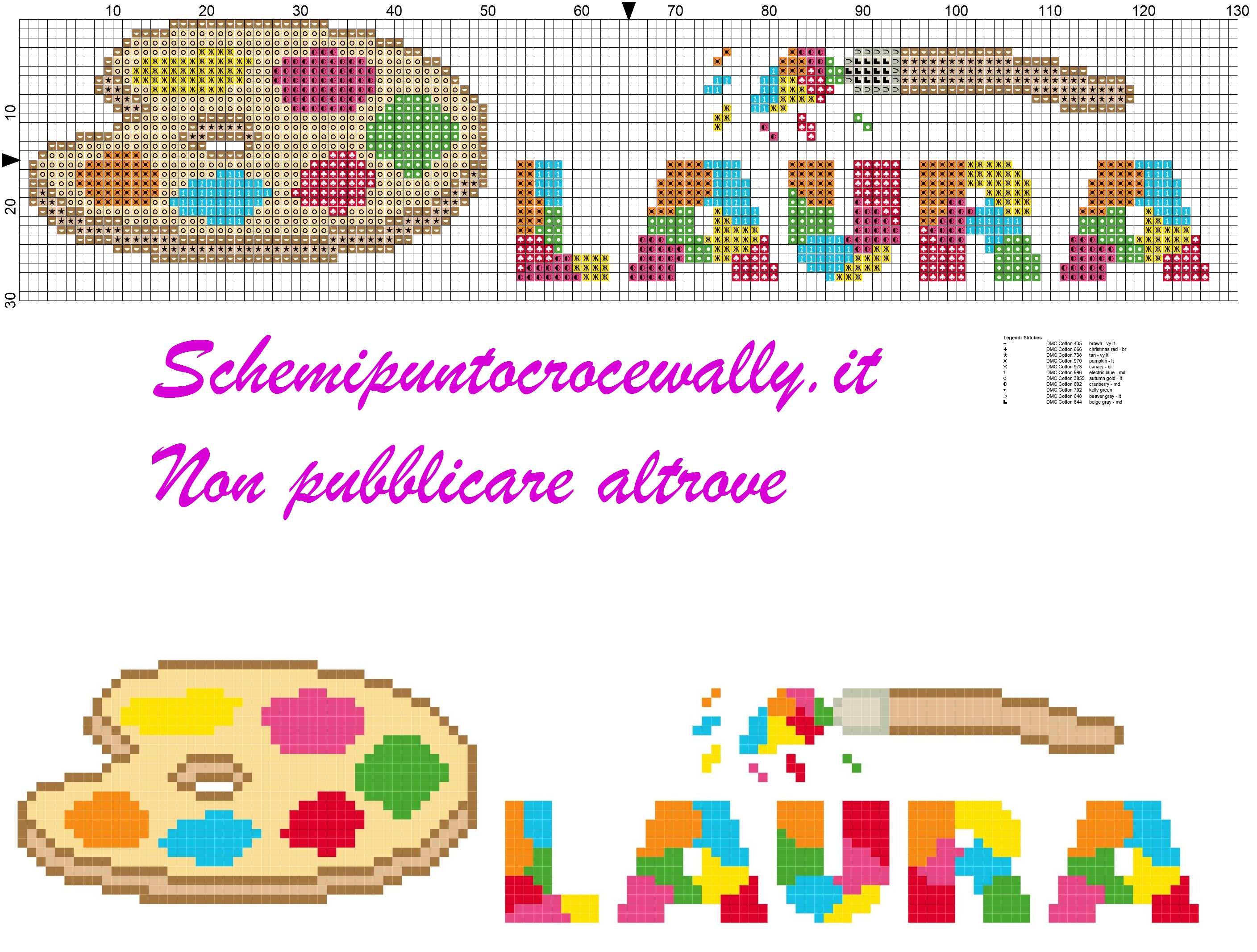 laura nome con tavolozza e colori schema punto croce