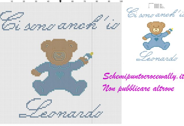 leonardo ci sono anch’ io schema punto croce orsetto con tutina