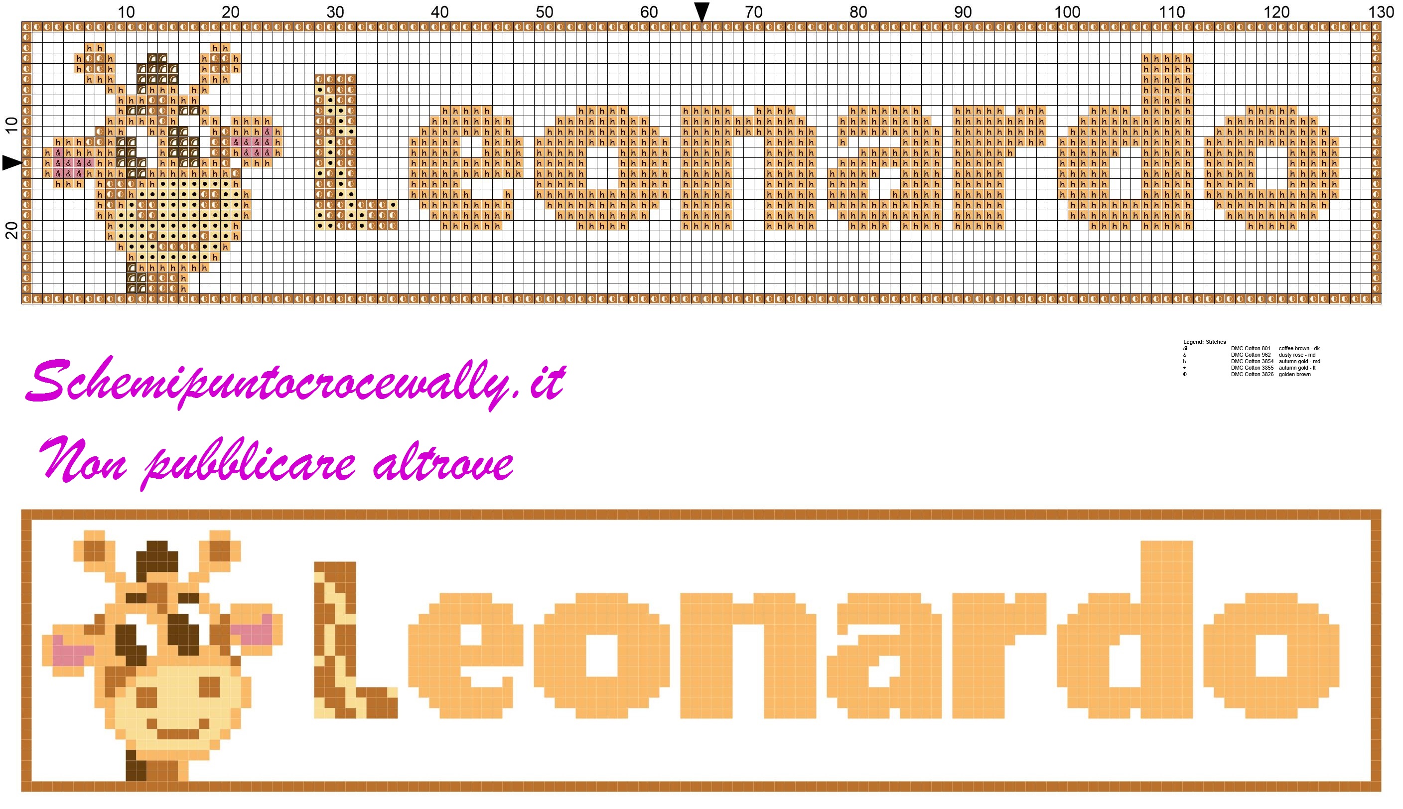 leonardo nome con giraffa schema punto croce