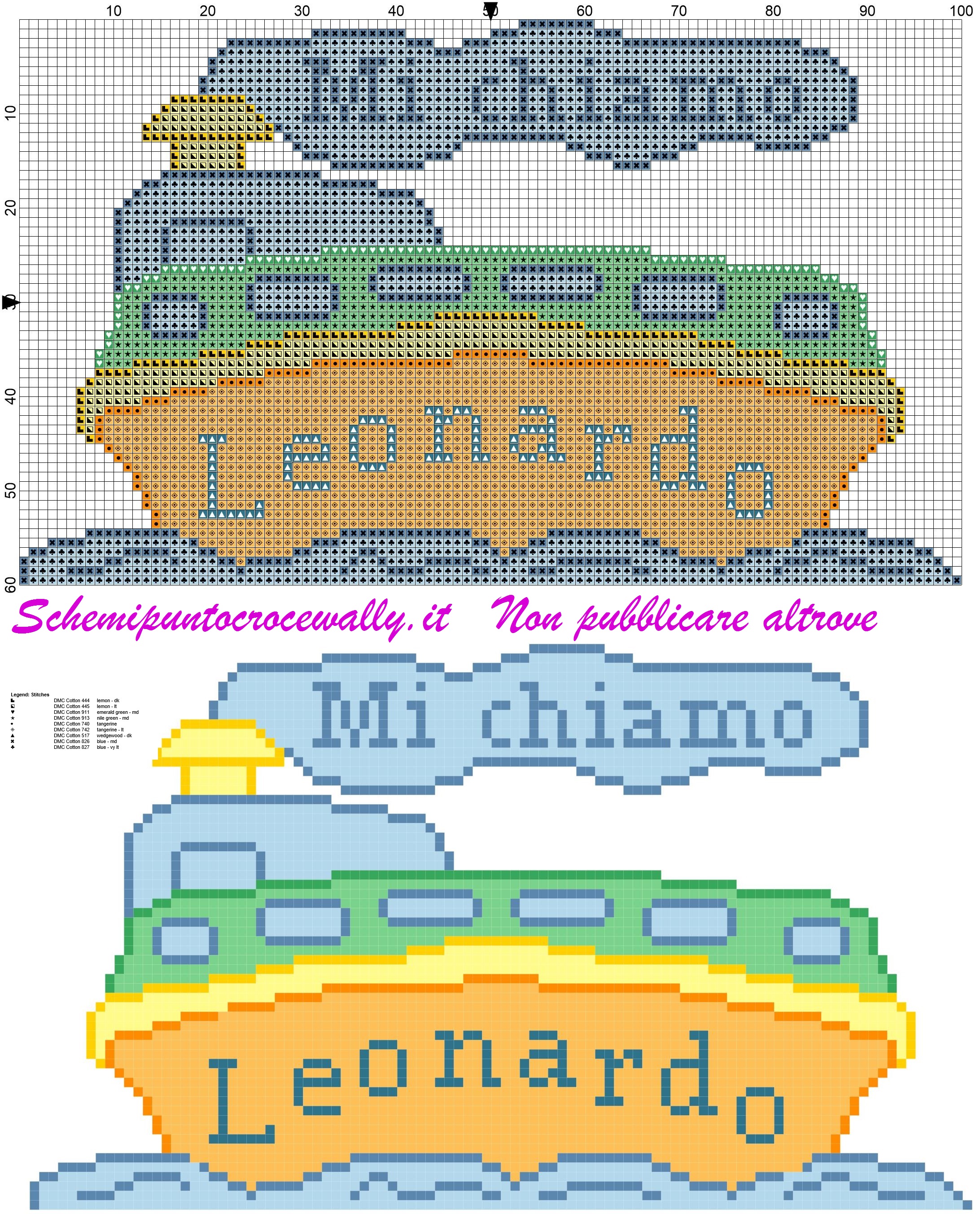 leonardo nome con nave schema punto croce